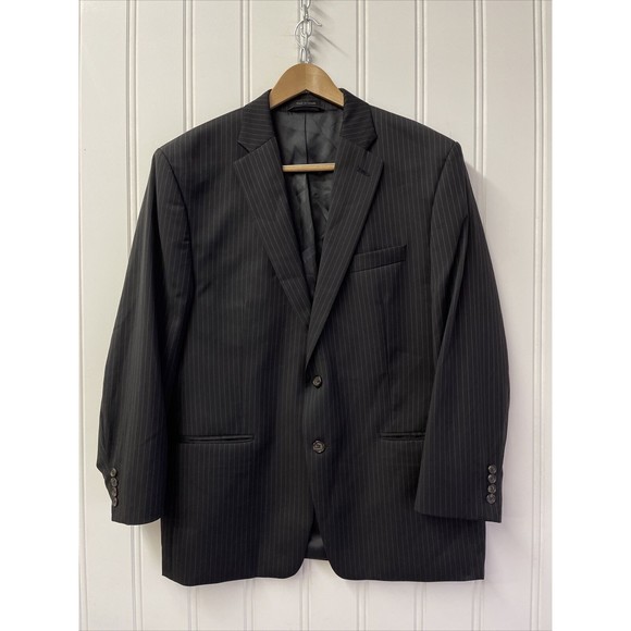 Lauren Ralph Lauren Single Breasted Jacket Mens 46R  Black Pinstripe Wool Blazer - Picture 1 of 14